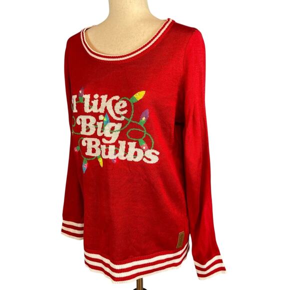 Tipsy Elves Women's I Like Big Bulbs Light Up Ugly Christmas Sweater Red Medium - Picture 5 of 8